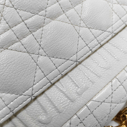 DIOR Dior Caro Small White Lamb Skin Monogram Quilted Crossbody Bag, Shoulder Bag, Golden Hardware-(SKU)-958801213
