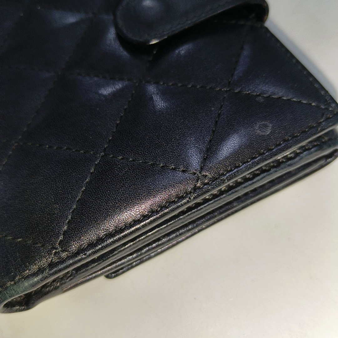 CHANEL CAMBON Black Cowhide Quilted Texture Wallet Silver Hardware 15nan-(SKU)-930797886