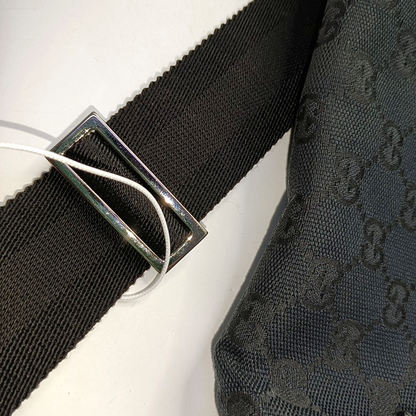 GUCCI Black Canvas Monogrammed Crossbody Shoulder Bag Silver Hardware-(SKU)-956075743