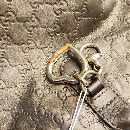 GUCCI Heart Bit Brown cowhide monogram textured handbag, crossbody bag Golden hardware-(SKU)-953515962