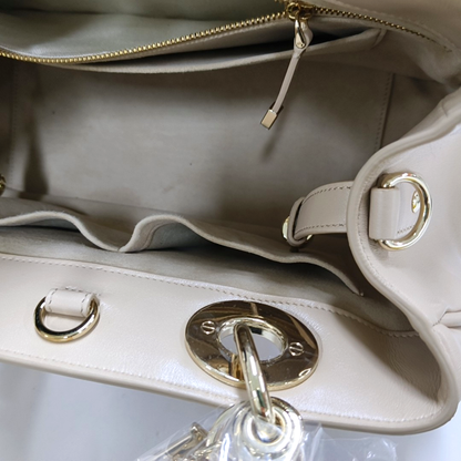 DIOR Lady Dior Small Beige Calfskin Cannage Embossed Shoulder Bag Tote Bag Crossbody Bag Golden Hardware Removable Strap-(SKU)-958701204