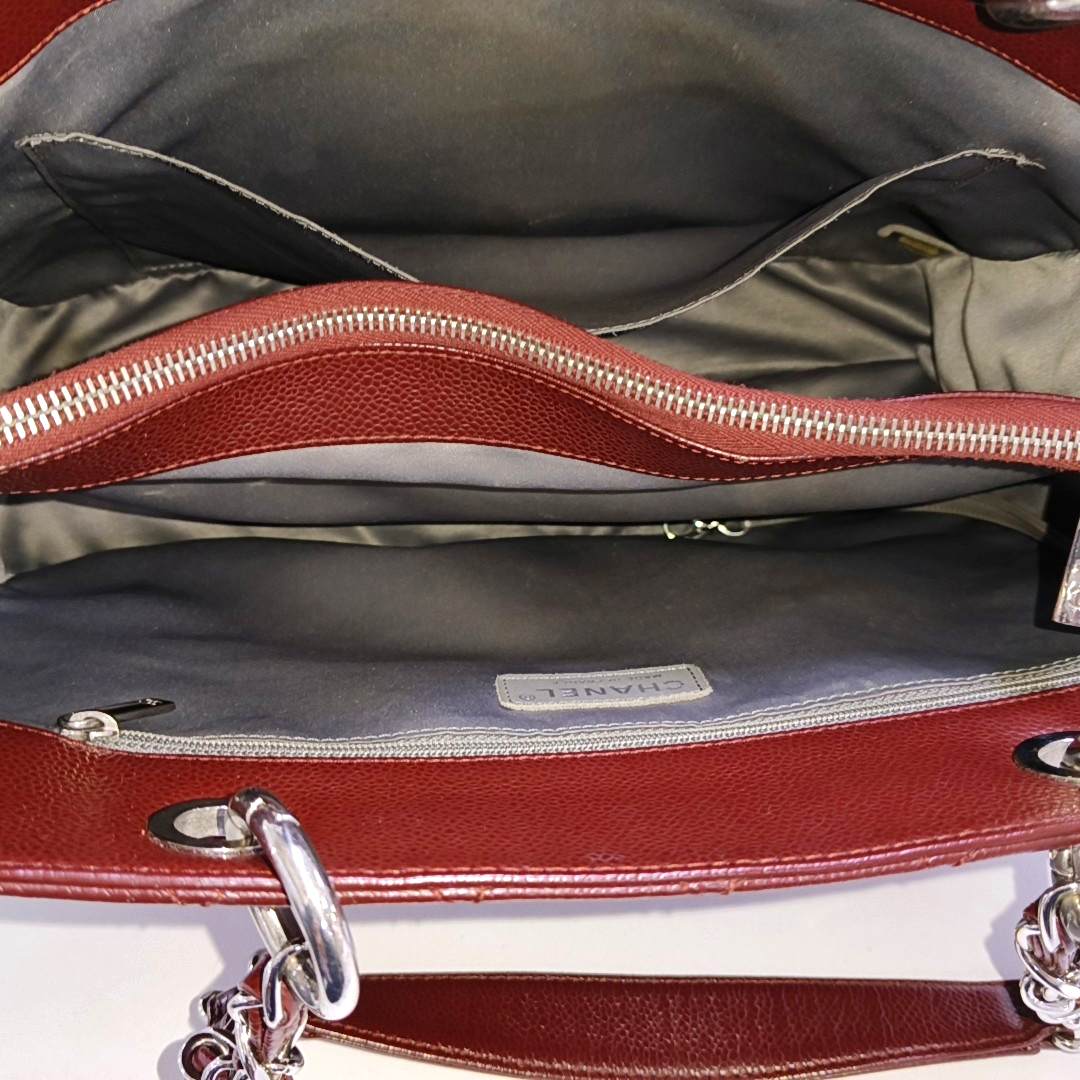 CHANEL CHANEL GST Large Red Calfskin Quilted Monogram Shoulder Bag Tote Bag Silver Hardware 18K-(SKU)-951260857