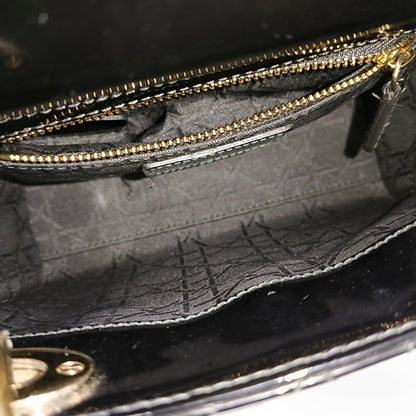 DIOR Lady Dior Mini Black Patent Lamb Skin Quilted Diagonal Bag, Shoulder Bag, Crossbody, Handle Bag with Detachable Strap, Golden Hardware-(SKU)-971167248