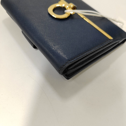 FERRAGAMO Gancio Blue Cowhide Embossed Wallet Golden hardware-(SKU)-942092441