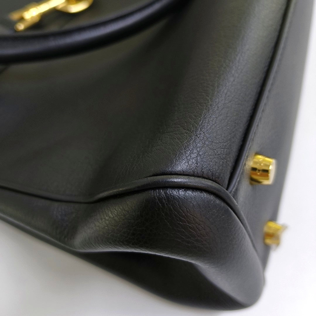 CELINE ANNABEL Medium Size Black Leather Tote Bag with Gold Hardware-(SKU)-968853801