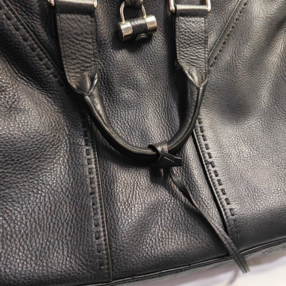 YSL MUSE Black Cowhide Quilted Rivets Tote Bag Silver Hardware-(SKU)-946633480