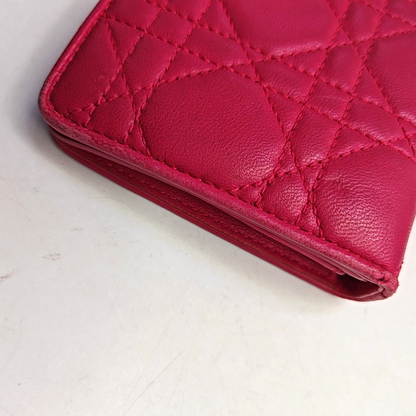 DIOR Lady Dior Fuchsia sheepskin cannage-quilted wallet Golden hardware-(SKU)-959164811