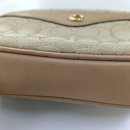 COACH Camera Bag Khaki Canvas Monogram Shoulder Bag Golden hardware Removable shoulder strap-(SKU)-951333226