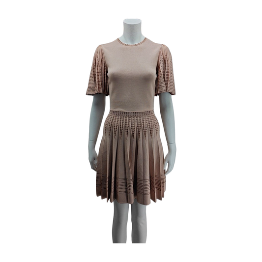 Alexander McQUEEN Scode Light Pink Wool Blended Women's Short Sleeve Midi Dress-(SKU)-935885169