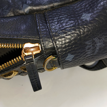 MCM STARK  Small size Black Coated Canvas Monogram Studs Backpack Golden hardware-(SKU)-942517154