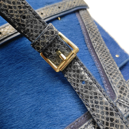 TORY BURCH 797 Blue cowhide snake-pattern crossbody bag/shoulder bag/handbag Golden hardware shoulder straps-(SKU)-942640908
