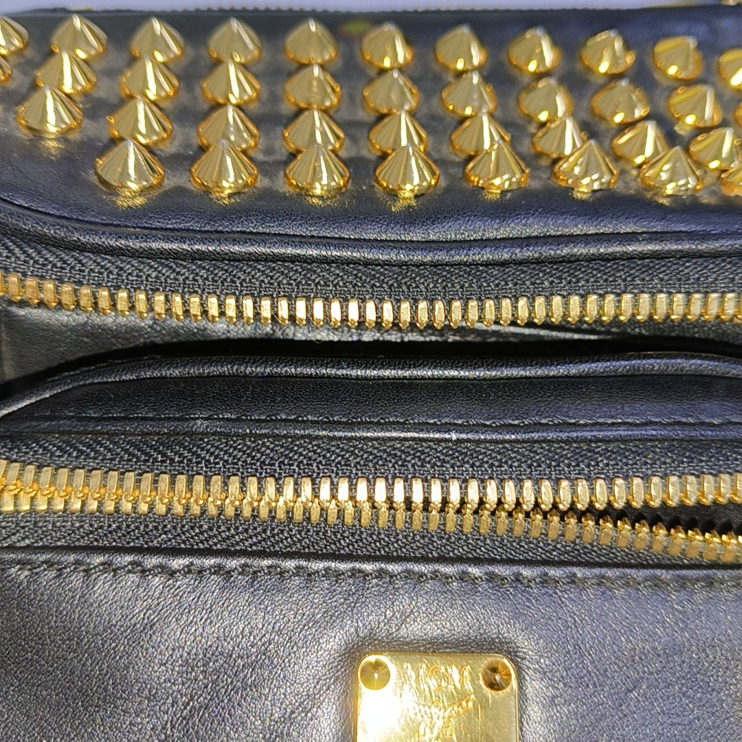 MCM Black Leather Studs Waist Bag Golden hardware-(SKU)-940042449