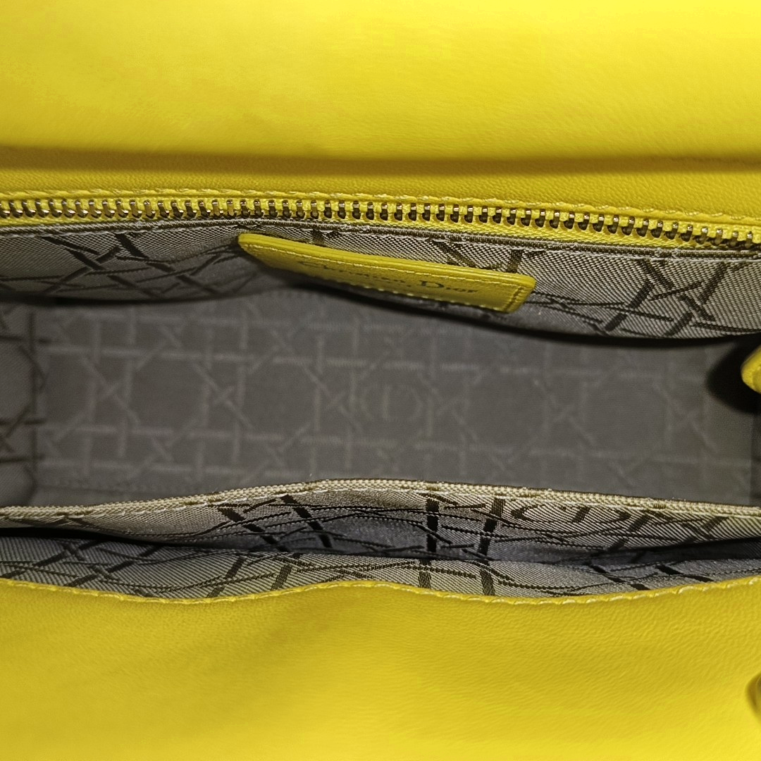 DIOR Lady Dior Small Size Yellow Lamb Skin Cannage Quilted Diaper Bag Crossbody Shoulder Bag Handbag Silver Hardware Removable Strap-(SKU)-962480744