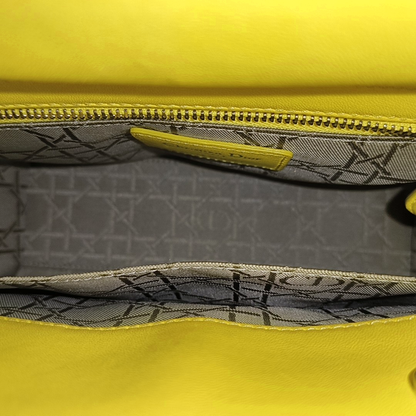 DIOR Lady Dior Small Size Yellow Lamb Skin Cannage Quilted Diaper Bag Crossbody Shoulder Bag Handbag Silver Hardware Removable Strap-(SKU)-962480744
