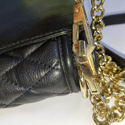 REBECCA MINKOFF Love  Black leather quilted crossbody single shoulder bag Golden hardware Removable shoulder strap-(SKU)-935256767