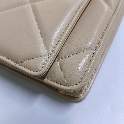 CHANEL CHANEL 19 WOC Beige Lamb Skin Quilted Stitched Crossbody Shoulder Bag Handbag Tote Bag Golden Silver Rhodium Hardware 31 Clasp-(SKU)-949178375