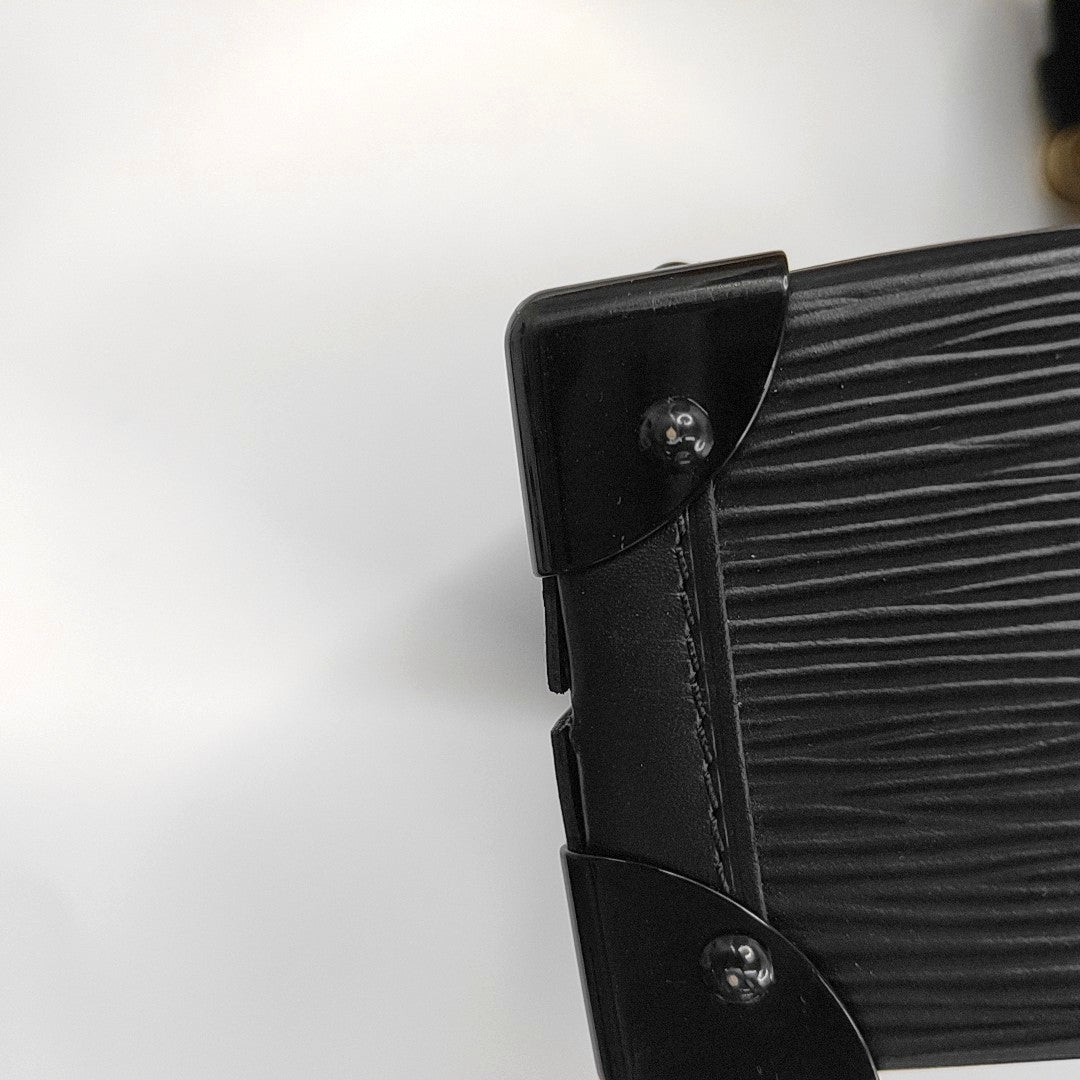 LOUIS VUITTON PETITE MALLE Black EPI Calfskin Water Ripple Pattern Crossbody Shoulder Bag Gold Hardware Removable Shoulder Strap-(SKU)-968078089