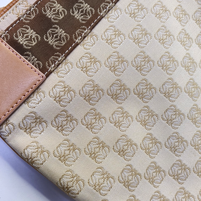 LOEWE Khaki canvas old flower floral single shoulder bag crossbody bag Silver Hardware Removable shoulder strap-(SKU)-944298233