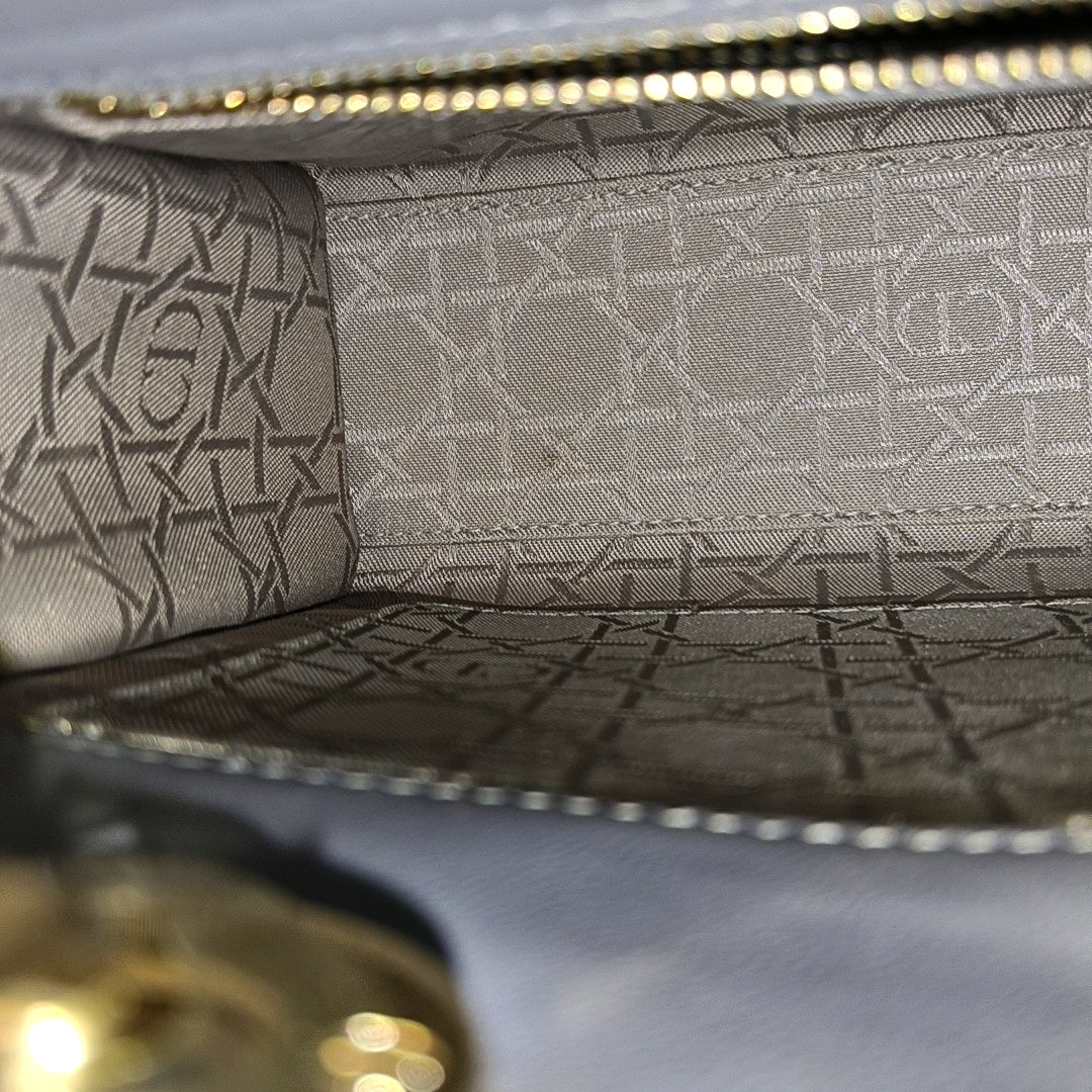 DIOR Lady Dior Small Grey Lamb Skin Quilted Cannage Diorever Shoulder Bag Tote Bag Crossbody Bag with Gold Hardware and Detachable Shoulder Strap, Complete Accessories-(SKU)-968155280