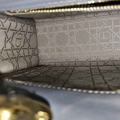 DIOR Lady Dior Small Grey Lamb Skin Quilted Cannage Diorever Shoulder Bag Tote Bag Crossbody Bag with Gold Hardware and Detachable Shoulder Strap, Complete Accessories-(SKU)-968155280