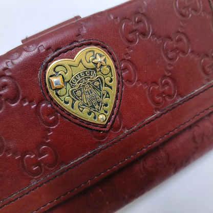 GUCCI Red Cowhide Monogrammed Embossed Wallet Golden hardware-(SKU)-946774567