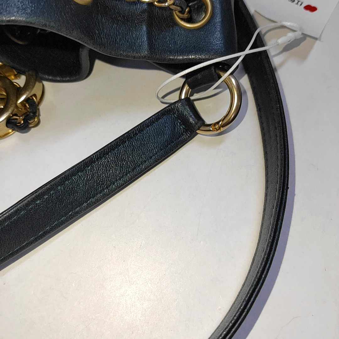 CHANEL DRAWSTRING Deep Blue Lamb Leather Quilted Shoulder Bag with Removable Strap-(SKU)-939912188