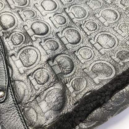 FERRAGAMO Marissa Dark Gray Fabric Textured Handbag Silver Hardware-(SKU)-928999227