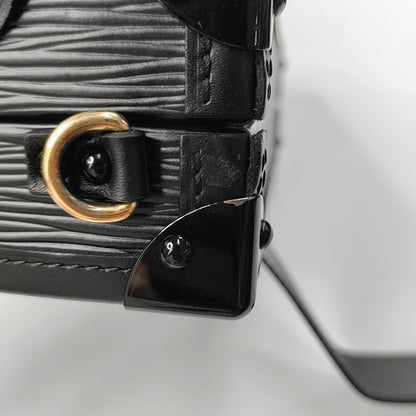 LOUIS VUITTON PETITE MALLE Black EPI Calfskin Water Ripple Pattern Crossbody Shoulder Bag Gold Hardware Removable Shoulder Strap-(SKU)-968078089