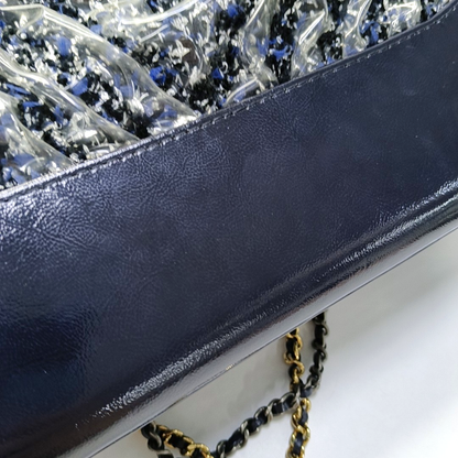 CHANEL GABRIELLE Medium Dark Blue Wool Quilted V Pattern Gabby Bag Crossbody Shoulder Bag Sling Bag Gold Silver Ruthenium Hardware 25 Clasp Removable Strap-(SKU)-954167174