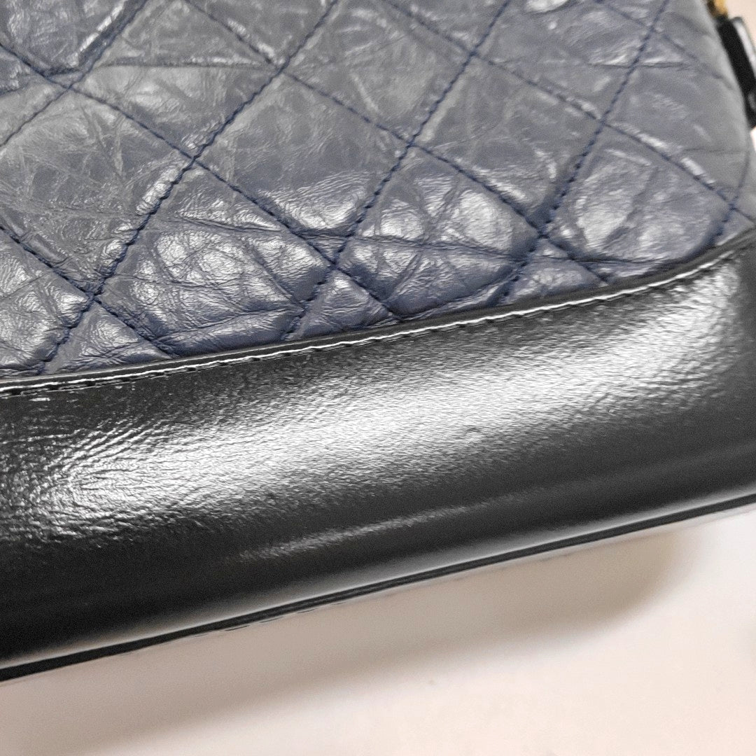 CHANEL GABRIELLE Small Dark Blue Quilted Leather Hobo Shoulder Bag Crossbody Bag Tote with Detachable Strap-(SKU)-966423917