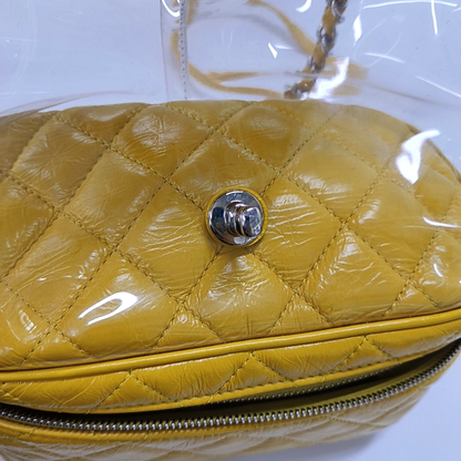 CHANEL AQUARIUM Medium Yellow Calfskin Quilted Backpack, Handbag with Silver Hardware, 26 compartments-(SKU)-964845024