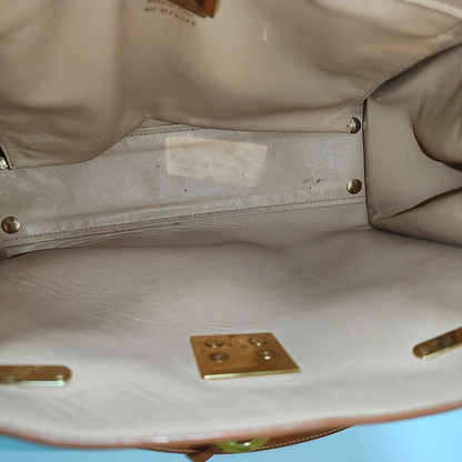 FERRAGAMO Beige Leather Tote Bag Golden hardware-(SKU)-933984180