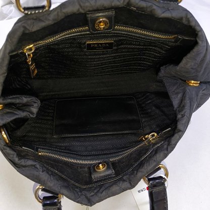 PRADA Gaufre Black Nylon Quilted Handbag Golden hardware-(SKU)-942136893