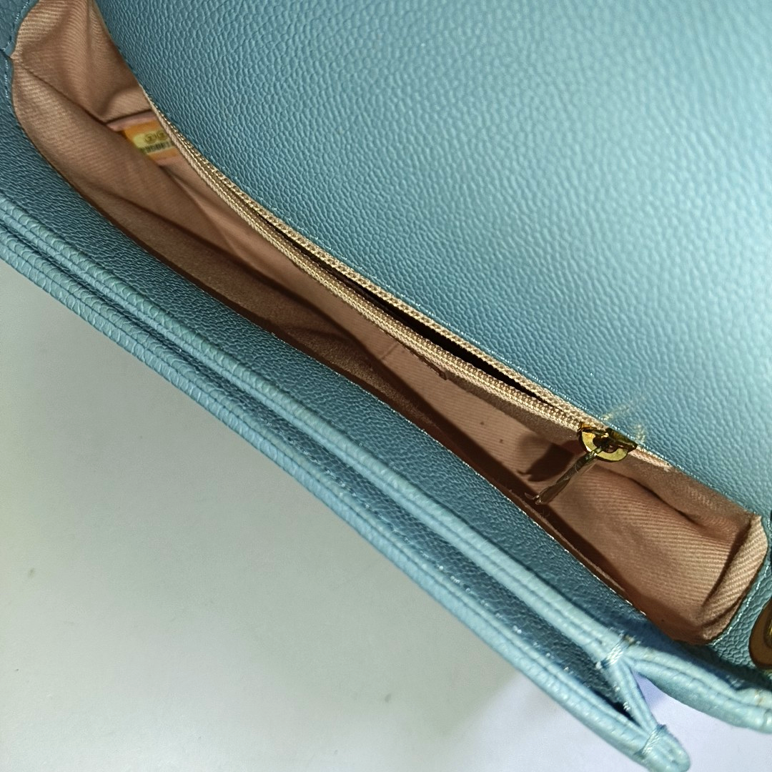 CHANEL THREAD AROUND Light Blue Calfskin Quilted Stitched Crossbody Shoulder Bag Handbag Tote Bag Silver Hardware 23 Clasp-(SKU)-953026490