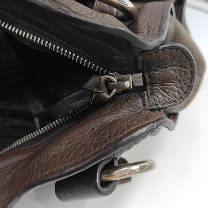 CELINE Dark Brown Leather Handbag Silver Hardware-(SKU)-936845573