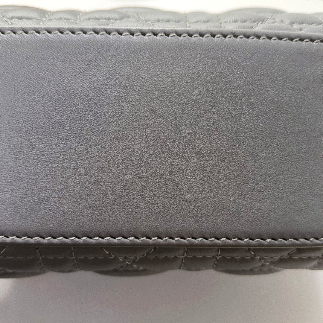 DIOR Lady Dior Small Grey Lamb Skin Quilted Cannage Diorever Shoulder Bag Tote Bag Crossbody Bag with Gold Hardware and Detachable Shoulder Strap, Complete Accessories-(SKU)-968155280