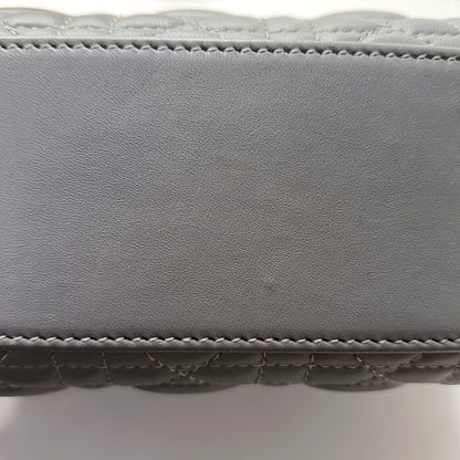 DIOR Lady Dior Small Grey Lamb Skin Quilted Cannage Diorever Shoulder Bag Tote Bag Crossbody Bag with Gold Hardware and Detachable Shoulder Strap, Complete Accessories-(SKU)-968155280