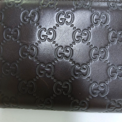 GUCCI Ligne Shima Dark Brown Cowhide Monogrammed Texture Wallet Silver Hardware-(SKU)-946371440