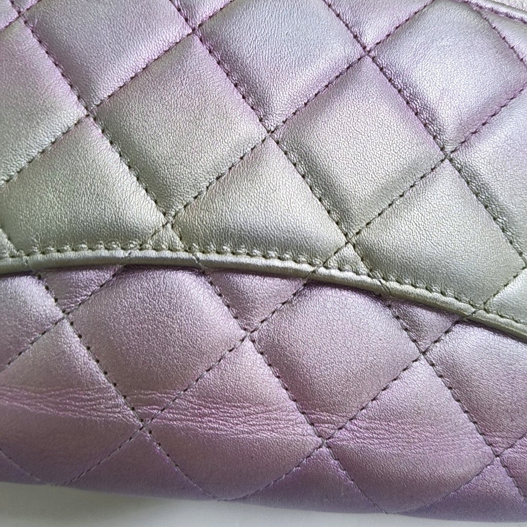 CHANEL WOC Iridescent Calfskin Quilted Shoulder Bag Crossbody Bag Silver Rainbow Metal Hardware-(SKU)-962424976