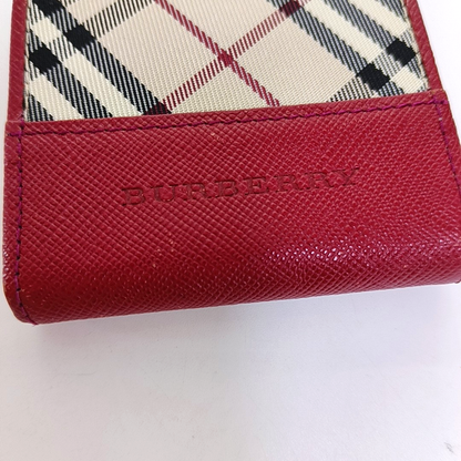 BURBERRY Red Cowhide Embossed Card Case Silver Hardware-(SKU)-942668927