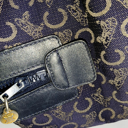 CELINE Dark Blue Canvas Triumphal Arch Handbag Golden hardware-(SKU)-933886003