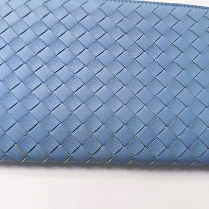 BOTTEGA VENETA Light Blue Lamb Leather Woven Wallet Black hardware-(SKU)-957556480