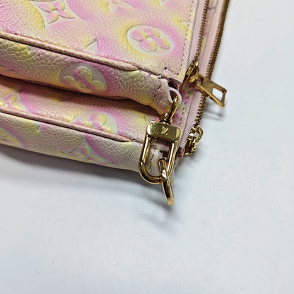 LOUIS VUITTON MULTI Pink Calfskin Monogram Vernis Shoulder Bag Crossbody Bag Gold Hardware Removable Strap 2 Pouches-(SKU)-970130599