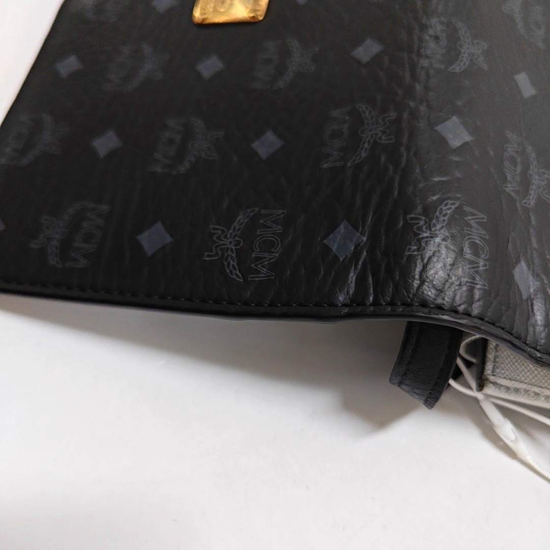 MCM Black coated canvas old flower printed crossbody bag, single shoulder bag Golden hardware Removable shoulder strap-(SKU)-951869892