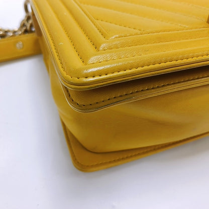 CHANEL BOY CHANEL Medium Yellow Lamb Skin Quilted V Crossbody Bag Shoulder Bag Golden Hardware 24 Clasp Removable Shoulder Strap-(SKU)-966291134