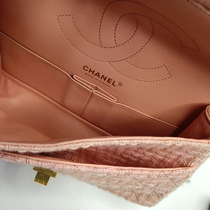 CHANEL 2.55 Small Light Pink Fabric Quilted Chain Shoulder Bag Crossbody Bag with Gold Hardware 23 Clasp-(SKU)-960446788