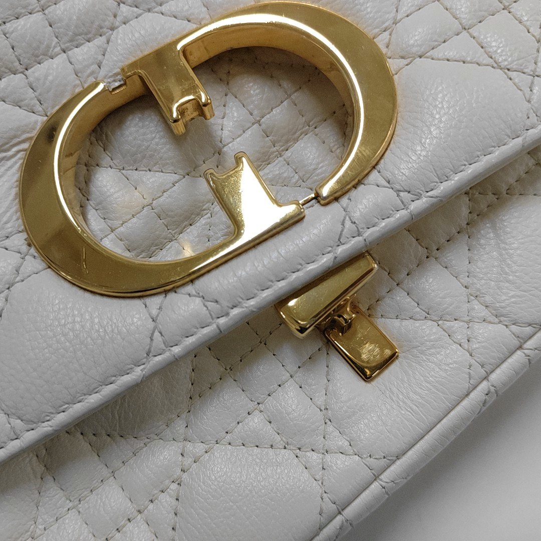 DIOR Dior Caro Small White Lamb Skin Monogram Quilted Crossbody Bag, Shoulder Bag, Golden Hardware-(SKU)-958801213