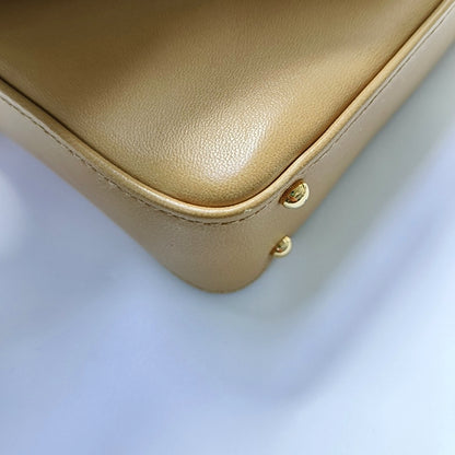 CHANEL CHOCOLATE BAR Khaki Lamb Skin Ice Grain Single Shoulder Bag with Gold Hardware, 8 Clasp-(SKU)-967802267