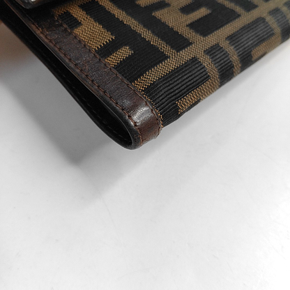 FENDI 棕色帆布双F钱包-(SKU)-960315050