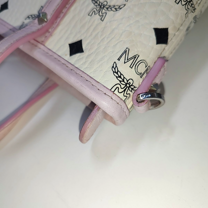 MCM ANYA mini White coated canvas old floral rabbit single shoulder bag Silver Hardware Removable shoulder strap-(SKU)-940066855